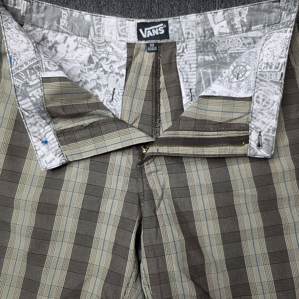 Vans Plaid Chino Shorts Men’s 32 Gray Tan Blue Cotton Blend Casual Skate Style